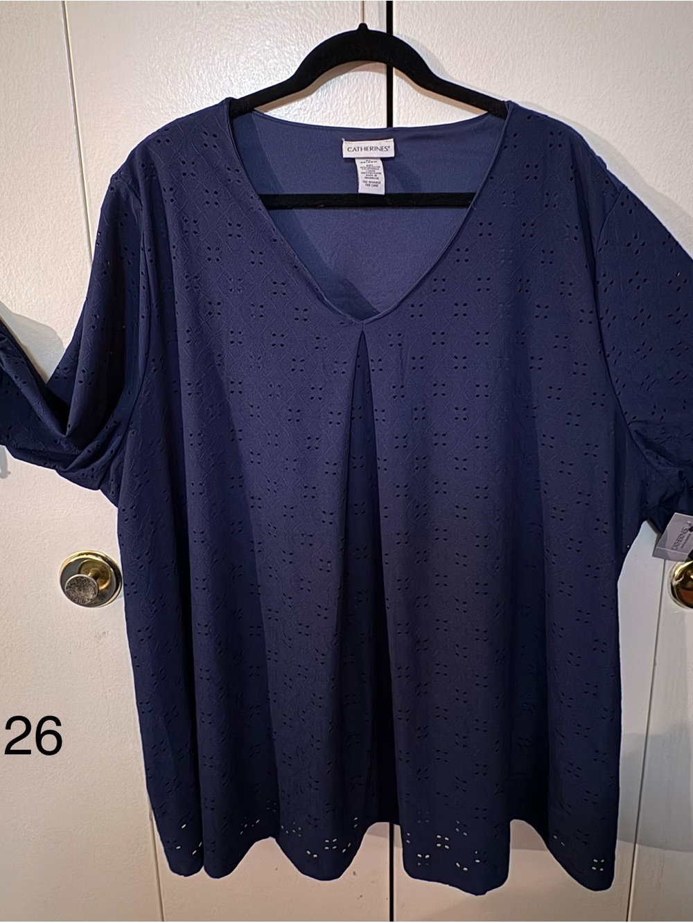Catherines Navy Eyelet V-Neck Tunic Top